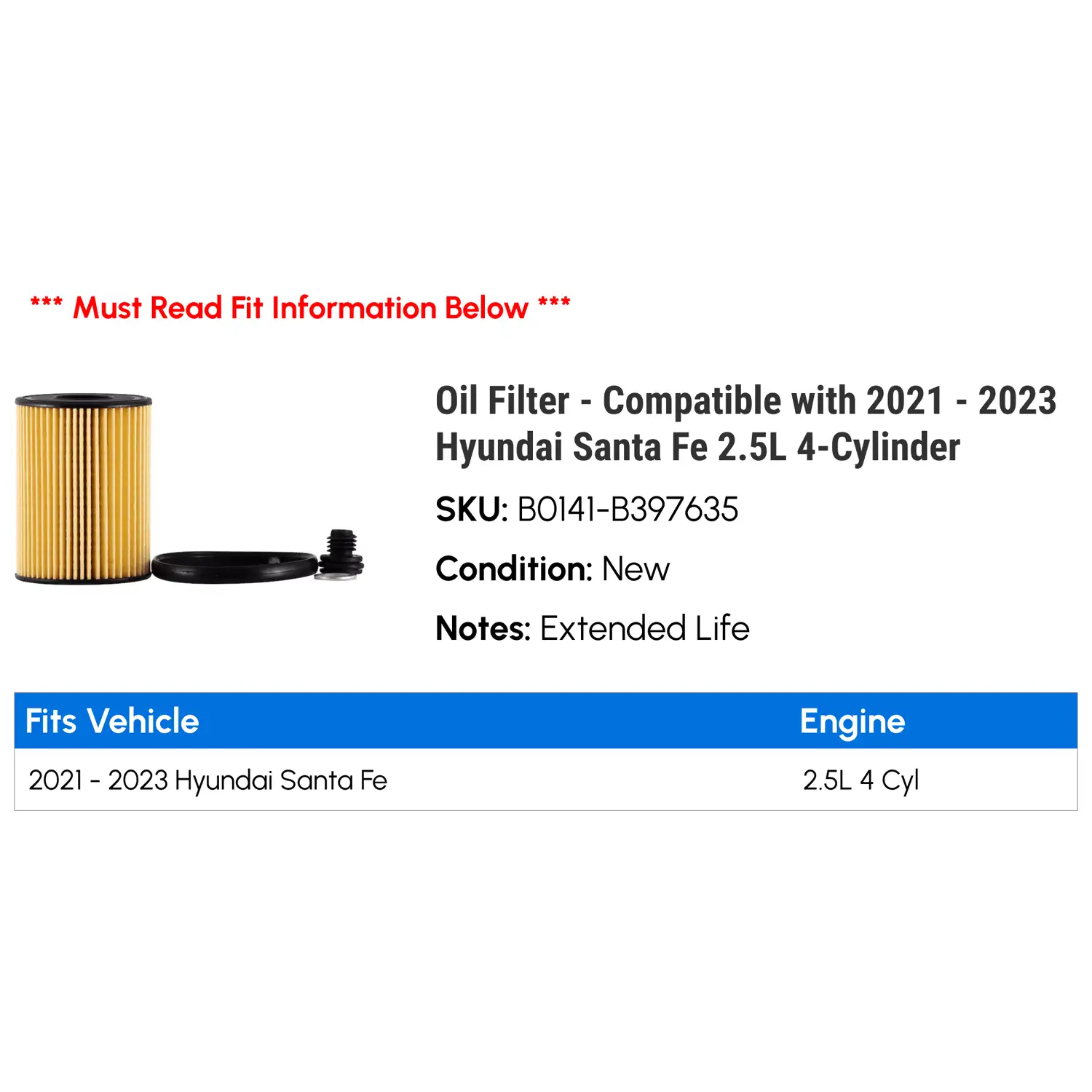 Oil Filter - Compatible with 2021 - 2023 Hyundai Santa Fe 2.5L 4-Cylinder 2022 - Image 2
